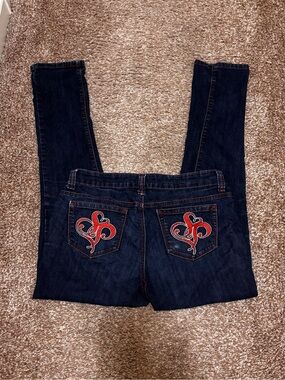 SOUTH POLE Dark Blue Skinny Jeans with Red Embroidered Back Pockets Y2k
